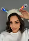 Beyaz Renk Kulakları Oynayan Işıklı Peluş Taç
