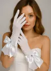 Beyaz Renk Kurdele Detaylı Şık Gelin Eldiveni Tül Eldiven Nikah/Düğün/Parti/Kostüm Eldiveni