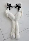Beyaz Renk Kurdele Figürlü Kulakları Oynayan Peluş Kulaklık