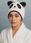 Beyaz Renk Panda Figürlü Saç Havlusu/ Bonesi Lastikli