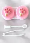 Beyaz Renk Pembe Pati Figürlü Lens Saklama Kutusu