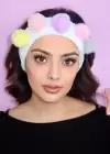 Beyaz Renk Ponpon Detaylı Peluş Saç Bandı
