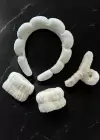 Beyaz Renk Spa Taç/ Mandal Toka/ Su Emici Havlu Bileklik Set