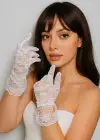 Beyaz Renk Tül Detaylı Şık Gelin Eldiveni Nikah/Düğün/Parti/Kostüm Eldiveni