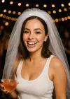 Beyaz Renk Tüllü Duvak Detaylı Bride Taç