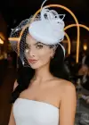 Beyaz Renk Tüy Detaylı Nikah Şapkası/Vualet Şapka