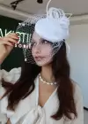 Beyaz Renk Tüy Detaylı Nikah Şapkası/Vualet Şapka