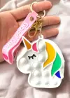 Beyaz Renk Unicorn Figürlü Pop İt Anahtarlık/Cüzdan