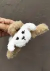 Beyaz Ve Kahverengi Renk Köpek Figürlü Peluş Mandal Toka