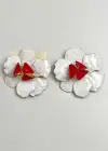 Beyaz Ve Kırmızı Renk Çiçek Figürlü Tasarım  Küpe (Çift)