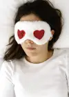 Beyaz Ve Kırmızı Renk Kalp Figürlü Peluş Uyku Bandı
