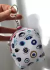 Beyaz Ve Mavi Renk Nazar Boncuğu Figürlü Anahtarlık Cüzdan