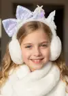 Beyaz Ve Mor Renk Karışık Figürlü Çocuk Peluş Kulaklık