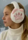 Beyaz Ve Pembe Renk Pati Figürlü Peluş Kulaklık