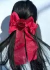Bordo Gül Figürlü Kurdele Pens Toka