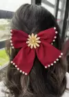Bordo Renk Çiçek Detaylı Otomat Toka