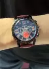 Bordo Renk Deri Kordonlu Çelik Erkek Saat