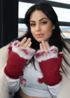 Bordo Renk Peluş Detaylı Kesik Eldiven