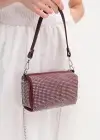 Bordo Renk Taşlı El Ve Omuz Çantası