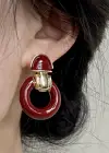 Bordo Renk Yuvarlak Detaylı Küpe (Çift)