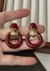 Bordo Renk Yuvarlak Detaylı Küpe (Çift)