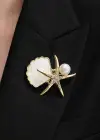 Deniz Yıldızı Figürlü Taşlı Broş