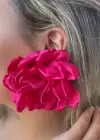 Fuşya Renk Çiçek Figürlü Küpe (Çift)