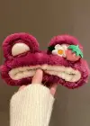 Fuşya Renk Çilek Ve Çiçek Figürlü Kulak Detaylı Peluş Saç Bandı