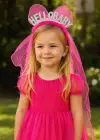 Fuşya Renk Hello Baby Yazılı Tül Detaylı Taç