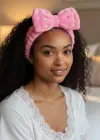 Fuşya Renk Kurdele Figürlü Taş Detaylı Peluş Saç Bandı