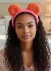 Fuşya Ve Turuncu Renk Kulak Detaylı Peluş Saç Bandı