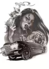 Geçici Kadın Ve Araba Figürlü Dövme Tattoo