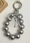 Gri Renk İnci Detaylı Çanta Charm/ Anahtarlık