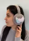 Gri Renk Kalp Detaylı Peluş Kulaklık