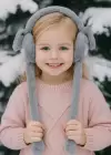 Gri Renk Kalp Figürlü Kulakları Oynayan Peluş Kulaklık