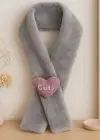 Gri Renk Kalp Figürlü Peluş Çocuk Atkı