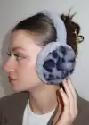 Gri Renk Leopar Detaylı Peluş Kulaklık