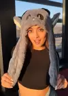Gri Renk Panda Figürlü Kulakları Oynayan Peluş Şapka