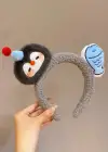 Gri Renk Penguen Ve Balık Detaylı Peluş Taç