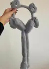 Gri Renl Ayıcık Figürlü Kulakları Oynayan Peluş Kulaklık