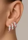 Gümüş Pembe Renk Çiçek Figürlü VİP 3lü YSX Küpe Set