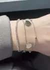 Gümüş Renk 3lü Kalp Figürlü Taş Detaylı Çelik Bileklik
