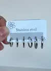 Gümüş Renk 6lı Halka Çelik Küpe Set