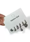 Gümüş Renk 6lı Kalp Figürlü Çelik Küpe Set