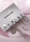 Gümüş Renk 6lı Karışık Figürlü Çelik Küpe Set