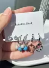 Gümüş Renk 6lı Karışık Figürlü Çelik Set Küpe