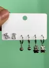 Gümüş Renk 6lı Karışık Figürlü Taş Detaylı Küpe Set
