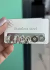 Gümüş Renk 6lı Taş Detaylı Çelik Küpe Set