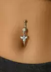 Gümüş Renk Anka Kuşu Figürlü Taş Detaylı Cerrahi Çelik Göbek Piercing