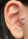 Gümüş Renk Ay Figürlü Çelik Tragus/Kıkırdak Küpe/Piercing (Tek)